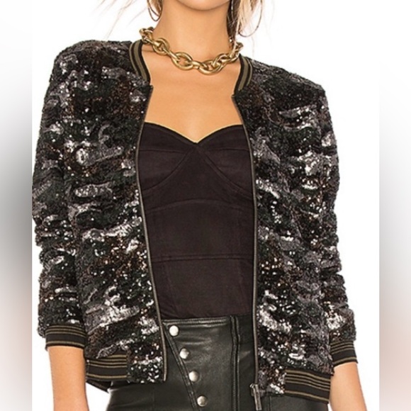 REVOLVE Sequin Camo Bomber Jacket Sanctuary Zip Up sz Small - Picture 1 of 5